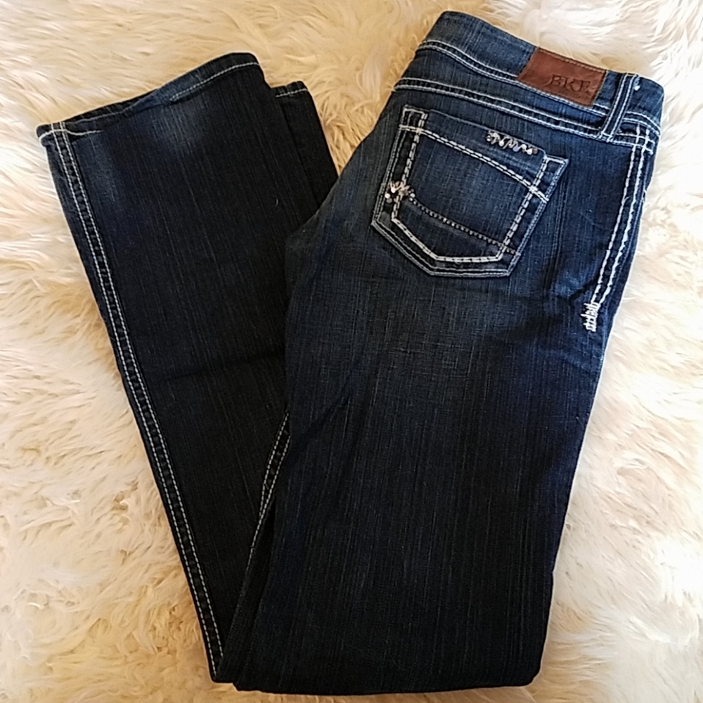BKE sabrina jeans, long dark wash boot cut